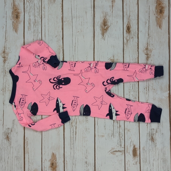 Carter's Neon Pink/Navy Ocean Romper 12M - Picture 5 of 5